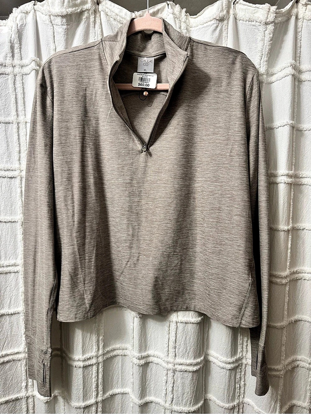 CALA Long Sleeve Quarter Zip in heathered taupe XL NWT